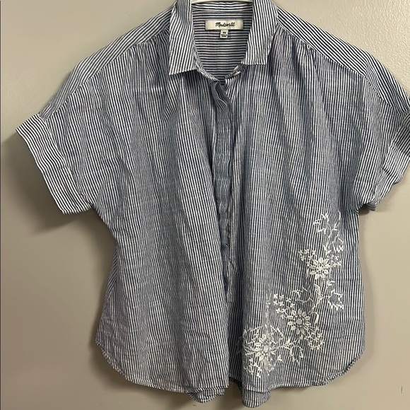 Madewell Blue and White Button Down Shirt with Embroidery - Picture 1 of 4